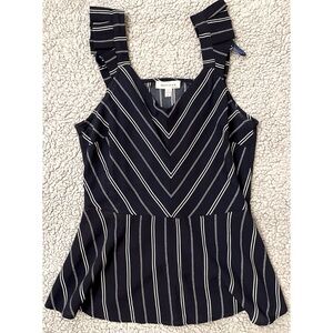 Monteau Large Navy Blue & White Sleeveless Peplum Top.